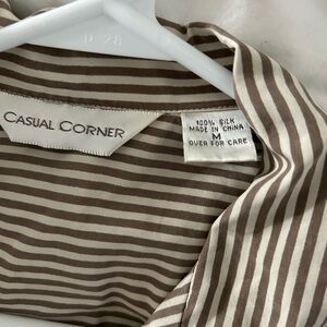 Casual Corner Taupe and White Silk Striped Blouse
